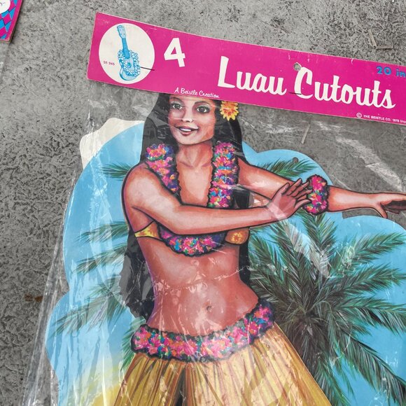 Vtg Hawaii Luau  Hula Dancer 20” Cutouts Lot of 2 Beistle Tiki Pineapple 1979 - Picture 6 of 8